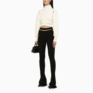 Andrea Adamo Statement Stretchy Ribbed Knit Flared Pants With Waist Cutout